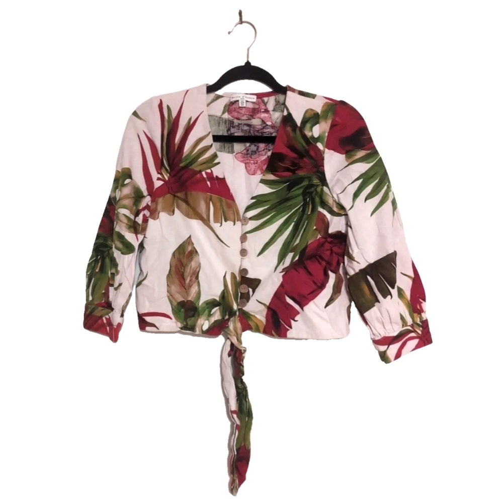 Tropical Print Button-Up Blouse - Picture 9 of 10
